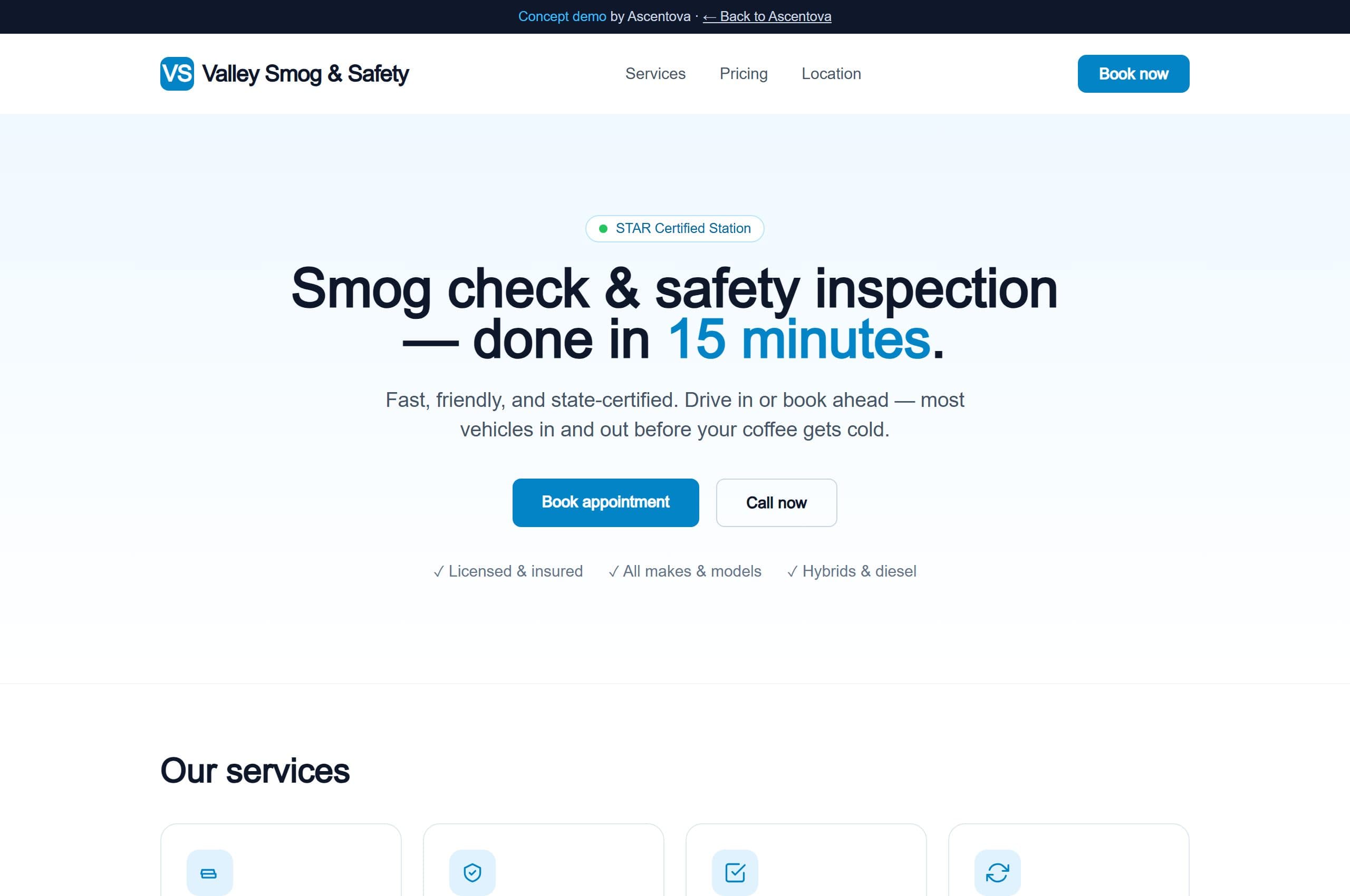 Valley Smog & Safety demo website